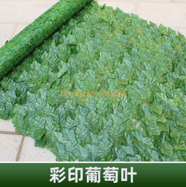 模拟的绿色植物墙，塑料围栏，围栏，户外彩色印花葡萄叶（1米 * 3米），捆绑有丝绸和3蝴蝶