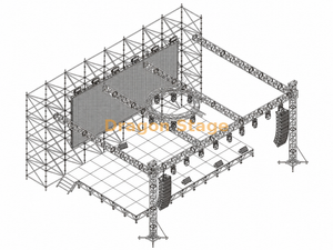 16x2x8m 环形 LED 背景墙，带 12.2x7.32m 铝制舞台和 14x10x6m 照明桁架屋顶