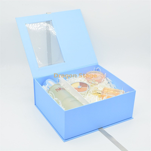 蓝色定制肥皂花盒圣诞礼盒化妆品包装盒带透明pvc窗