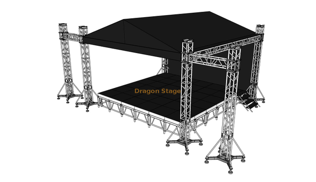 铝照明DJ桁架在舞台设计桁架上显示8x5x4m，带扬声器翼2M