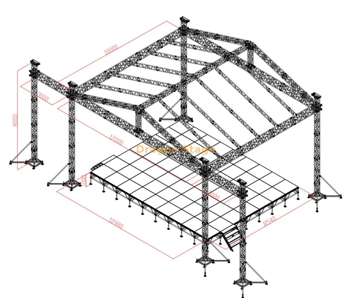 音乐会银色柱事件桁架 /银架活动桁架带有屋顶12x10x8m