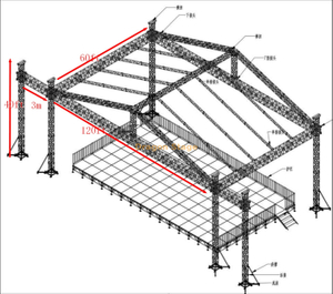 36x18x12米大型音乐会舞台，带多塔屋顶桁架系统 - 120x60x40英尺