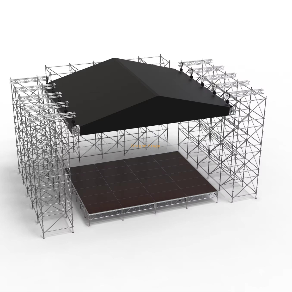20x20米大跨度金字塔屋顶桁架系统，带3根大跨度梁，用于分层系统