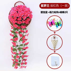 模拟的紫罗兰色墙壁悬挂兰花大型绣球人人造塑料花丝绸藤条玫瑰玫瑰红色1大紫罗兰递送钩