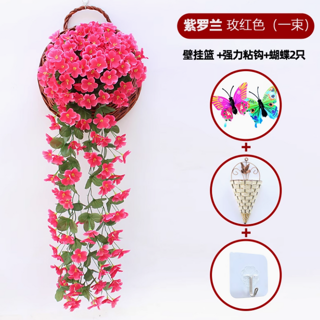 模拟的紫罗兰色墙壁悬挂兰花大型绣球人人造塑料花丝绸藤条玫瑰玫瑰红色1大紫罗兰递送钩