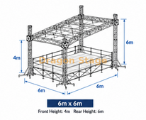 6x6m 平屋顶铝桁架系统，前高 4m，后高 6m