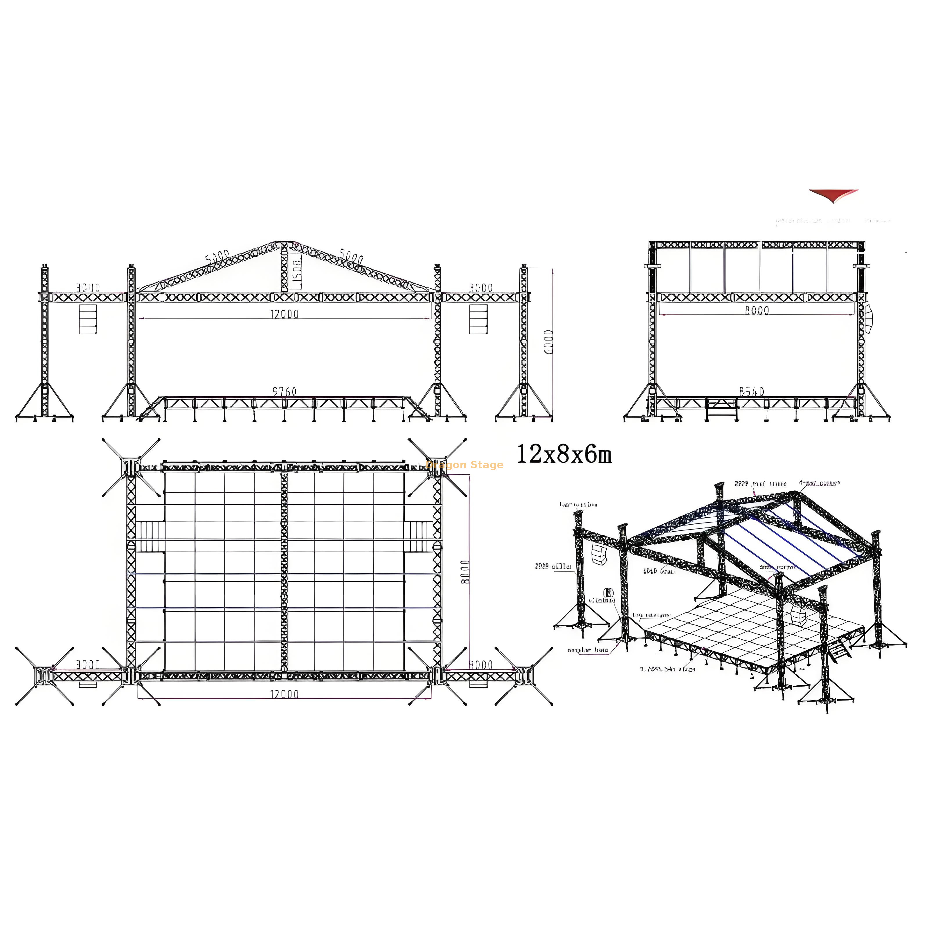 俯仰屋顶桁架系统12x8x6m