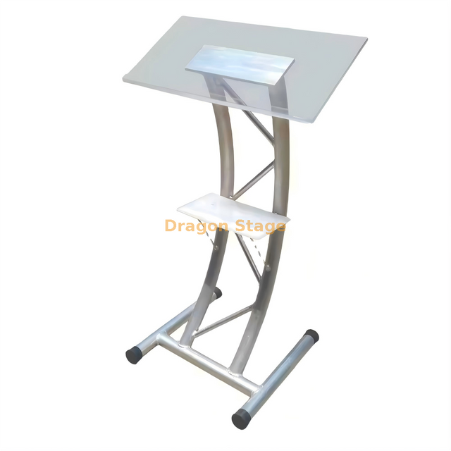 现代透明亚克力讲台，带银色铝桁架框架